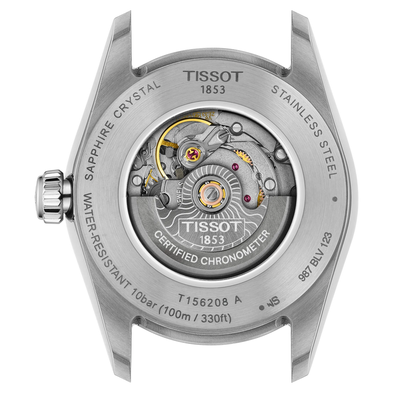 Tissot watch mechanism on a white background