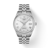 Silver Tissot watch on a white background