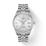 Silver Tissot watch on a white background