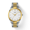 Tissot watch with two-tone gold and silver bracelet on a white background