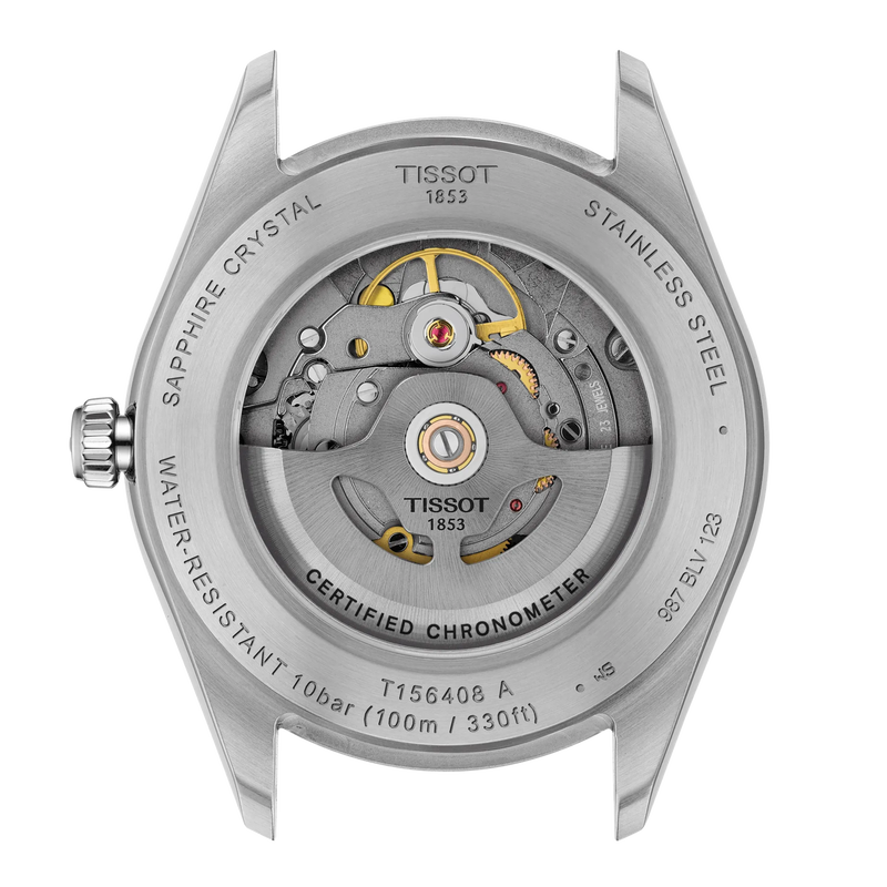Tissot watch mechanism on a white background
