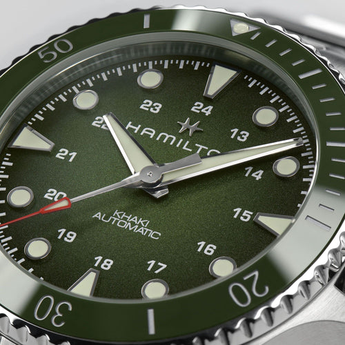 Close up Khaki Navy Scuba Auto Hamilton